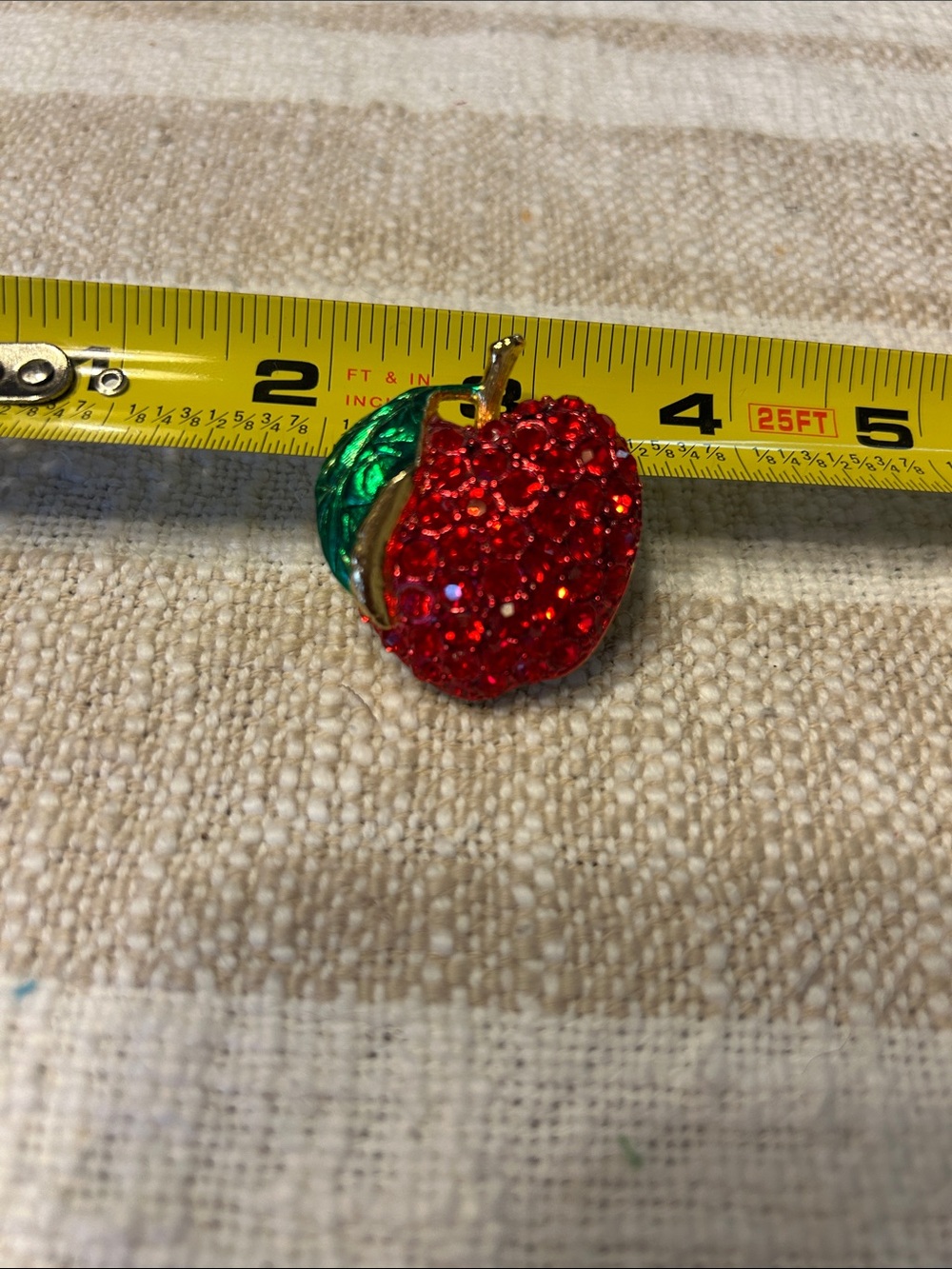 Red Crystal Apple Brooch with Green Leaf Accent